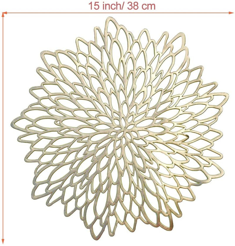 Round Dahlia Placemats and Coaster Sets, Pressed Vinyl Table Mats Christmas, Wedding, Dinner Parties, Restaurant, Hotel, 15.5"