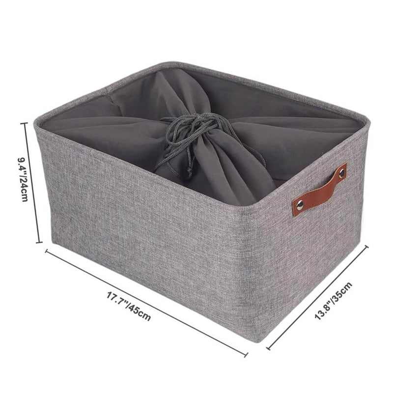 Foldable Mangata Leather Handle Storage Baskets Set, Grey - Mangata