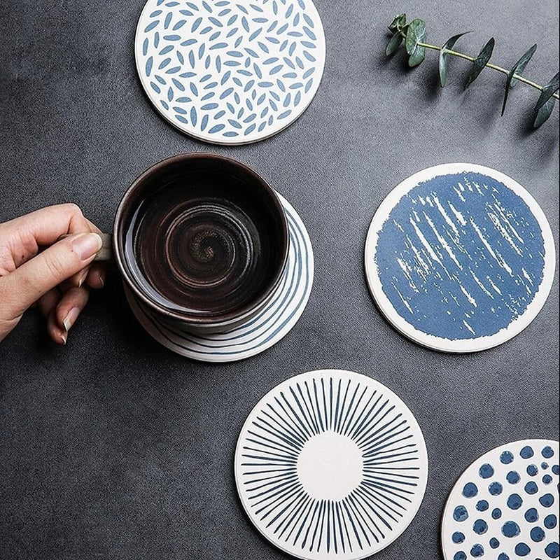 Non slip Absorbent Ceramic Coasters for Mugs, Cups Set of 6 - Mangata