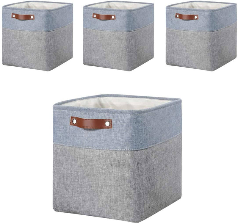 Storage Cube Boxes, Fabric Storage Baskets 33cm Set of 4 for Closet, Shelves, Nursery (Grey&Blue, 4 PACK) - Mangata