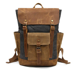 Vintage Waterproof Leather Canvas Backpack Rucksack - Mangata