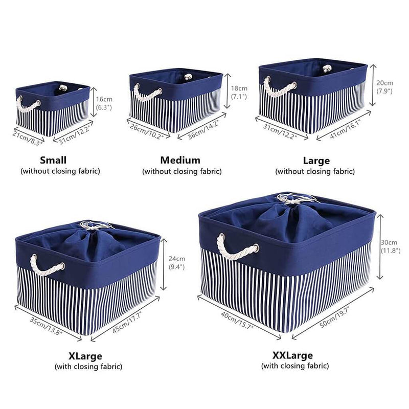 Washable Fabric Storage Boxes Foldable Basket Organizers Blue/White Stripes - Mangata