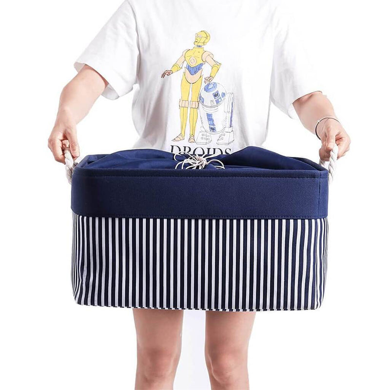 Washable Fabric Storage Boxes Foldable Basket Organizers Blue/White Stripes - Mangata