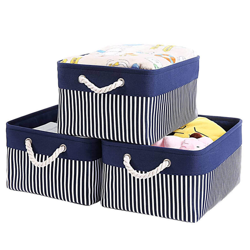 Washable Fabric Storage Boxes Foldable Basket Organizers Blue/White Stripes