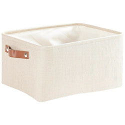 Collapsible Beige Storage Box with Leather Handle