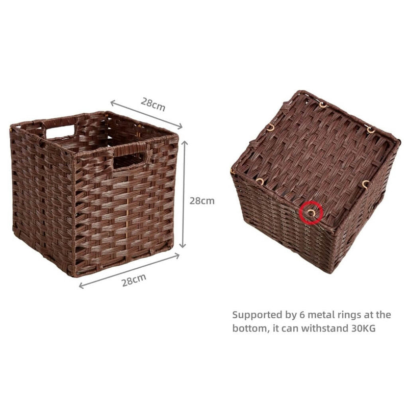 28cm Rattan Effect Storage Cube Boxes Espresso