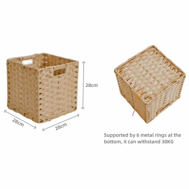 Light Beige Faux-Rattan Cube Storage Baskets 28×28×28 cm – Fits 30 cm Cube Shelves
