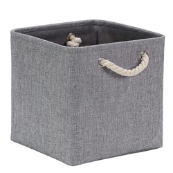33cm Fabric Cube Box Storage Basket Grey with Soft Rope Handle