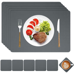 6pcs Dark Grey leather placemats and coasters mangata