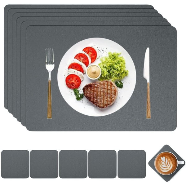 6pcs Dark Grey leather placemats and coasters mangata