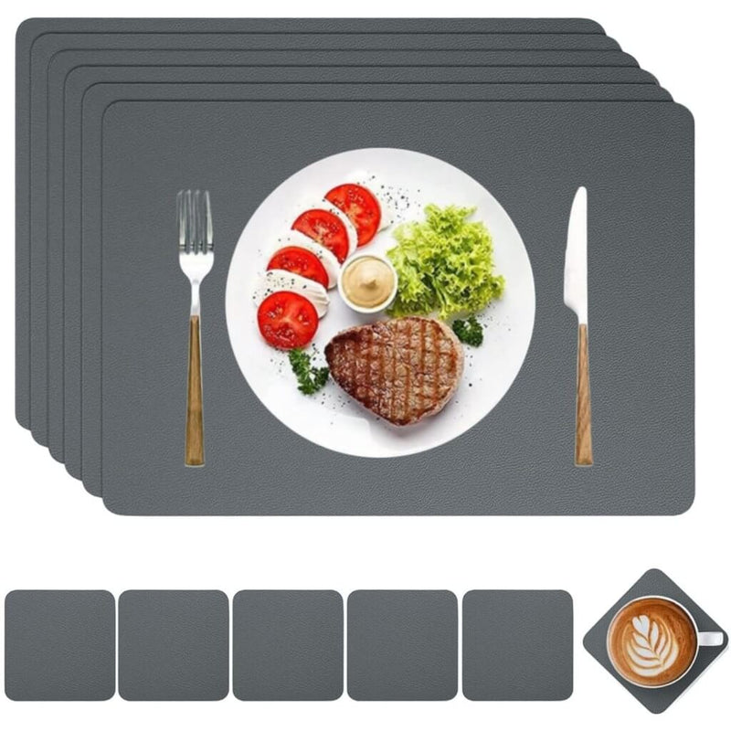 6pcs Dark Grey leather placemats and coasters mangata