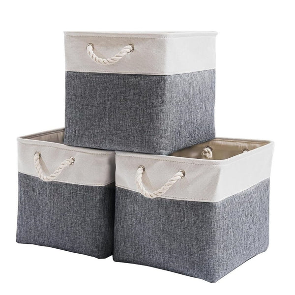 33cm Canvas Storage Cube Box Fabric Storage Basket 3 Pack