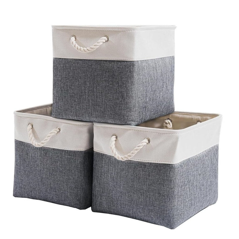 33cm Canvas Storage Cube Box Fabric Storage Basket 3 Pack