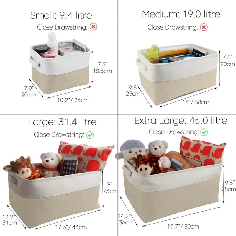 Canvas Storage Box with Handles & Drawstring Set of 3