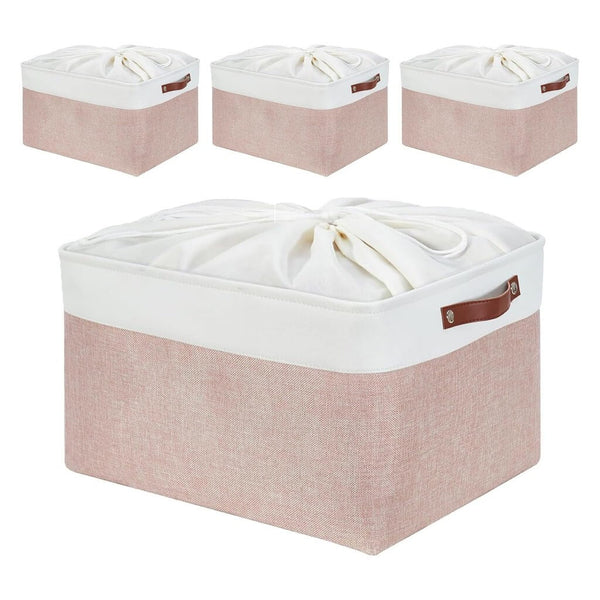 Pink White Rectangular Fabric Storage Boxes for Wardrobe, Shelves & Cupboards