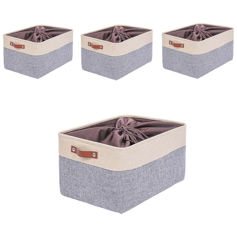 Canvas Fabric Storage Baskets Grey Beige