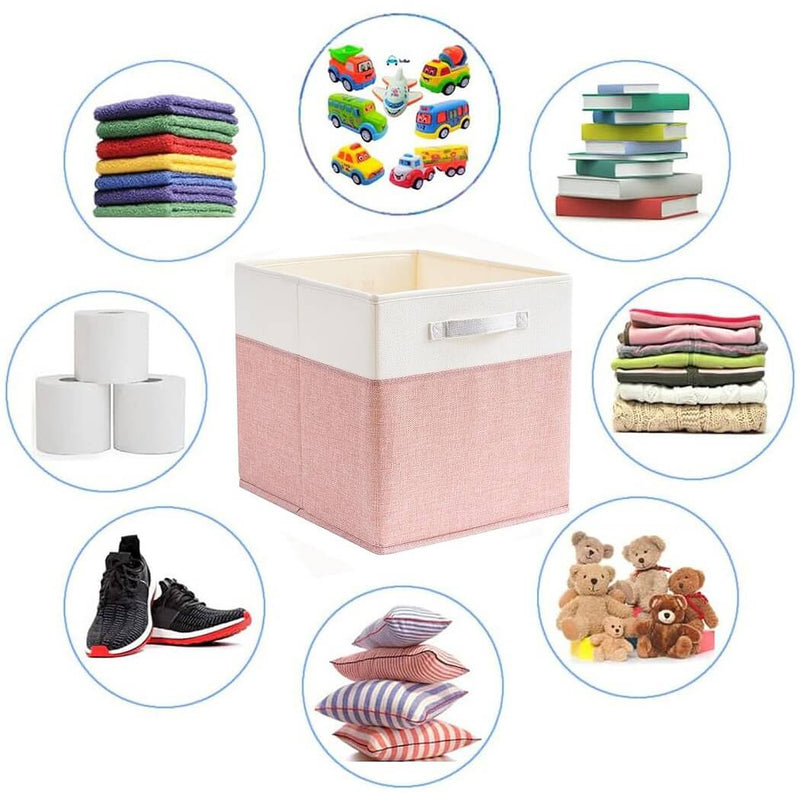 Fabric Cube Storage Boxes – Pink/Cream White, Foldable Storage Box