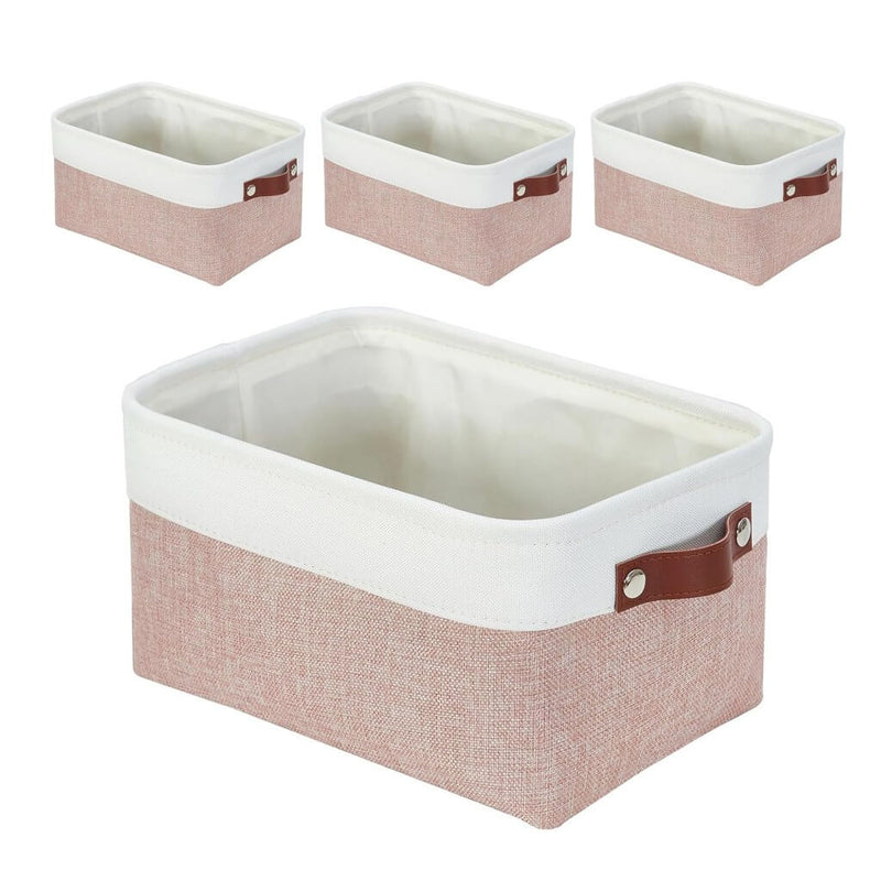 Pink White Rectangular Fabric Storage Boxes for Wardrobe, Shelves & Cupboards