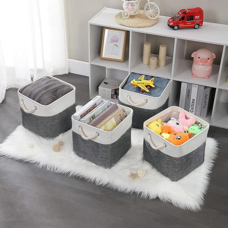 33cm Canvas Storage Cube Box Fabric Storage Basket 3 Pack