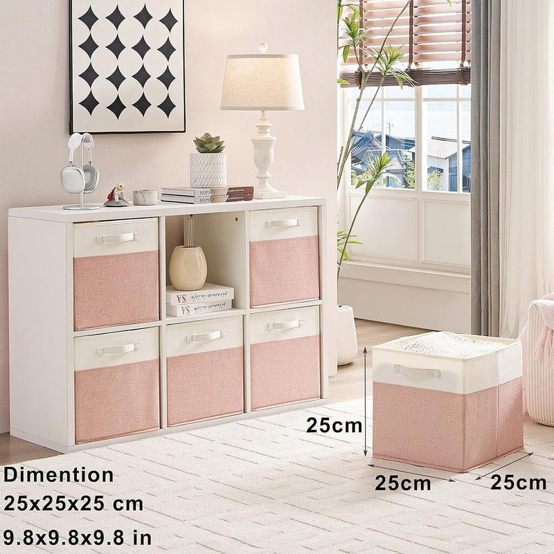 Fabric Cube Storage Boxes – Pink/Cream White, Foldable Storage Box