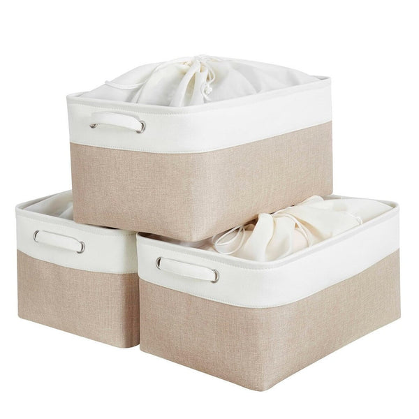 Canvas Storage Box with Handles & Drawstring Set of 3