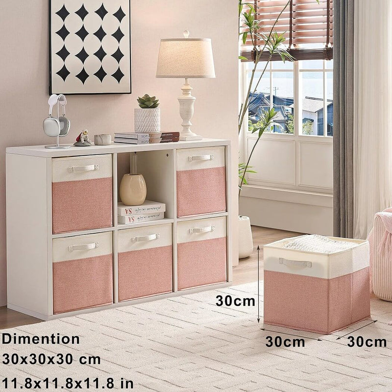 Fabric Cube Storage Boxes – Pink/Cream White, Foldable Storage Box