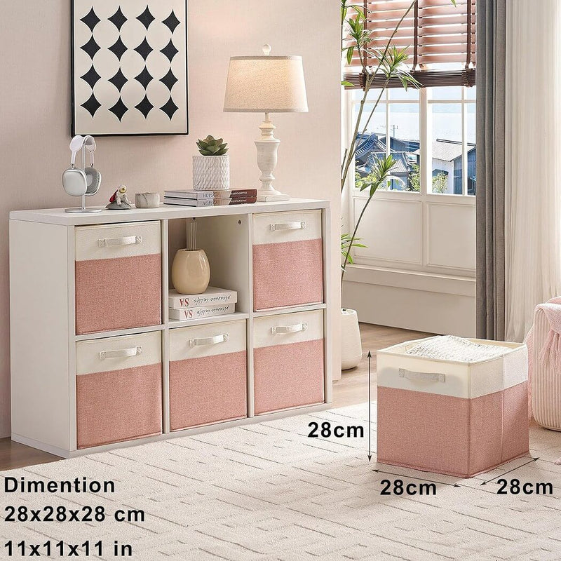 Fabric Cube Storage Boxes – Pink/Cream White, Foldable Storage Box