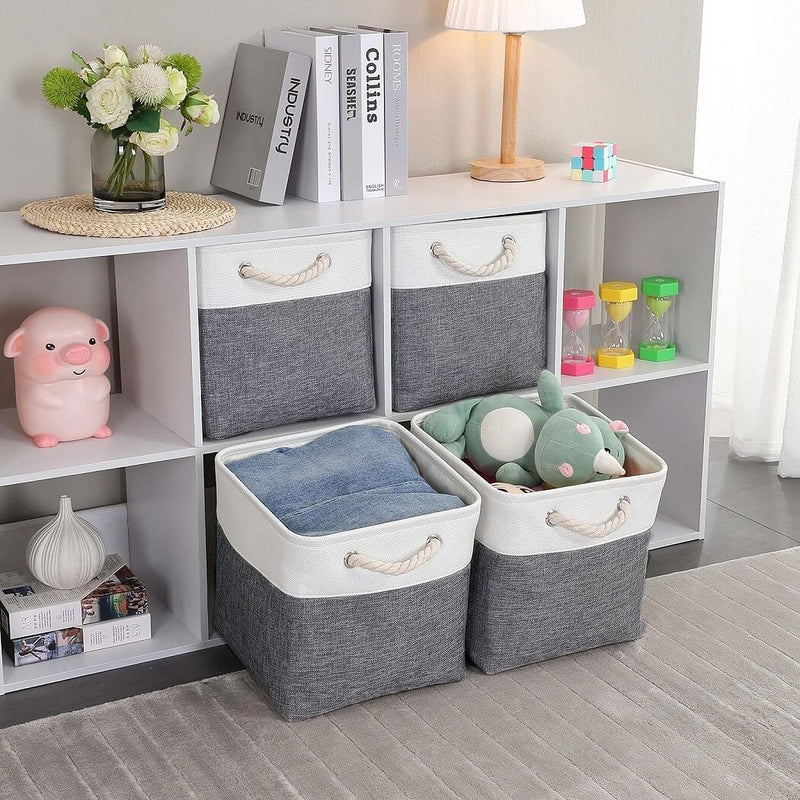 33cm Canvas Storage Cube Box Fabric Storage Basket 3 Pack