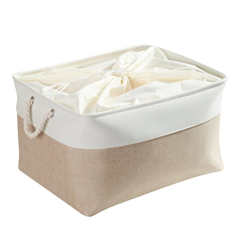 White Khaki Storage Baskets With Rope Handles For Wardrobe