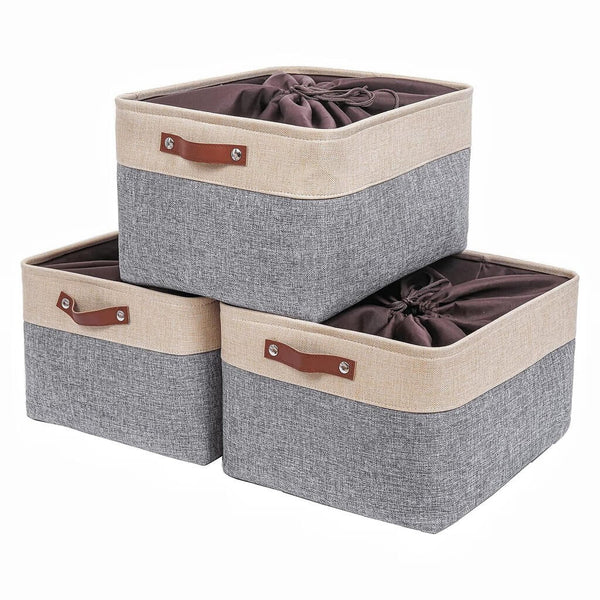 Canvas Fabric Storage Baskets Grey Beige