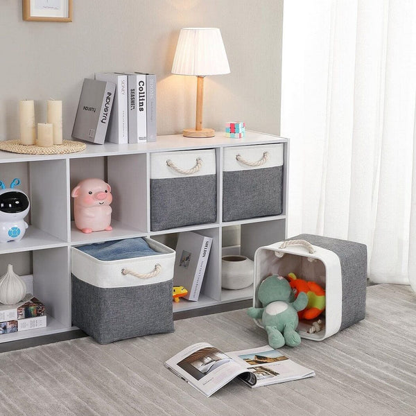 33cm Canvas Storage Cube Box Fabric Storage Basket 3 Pack