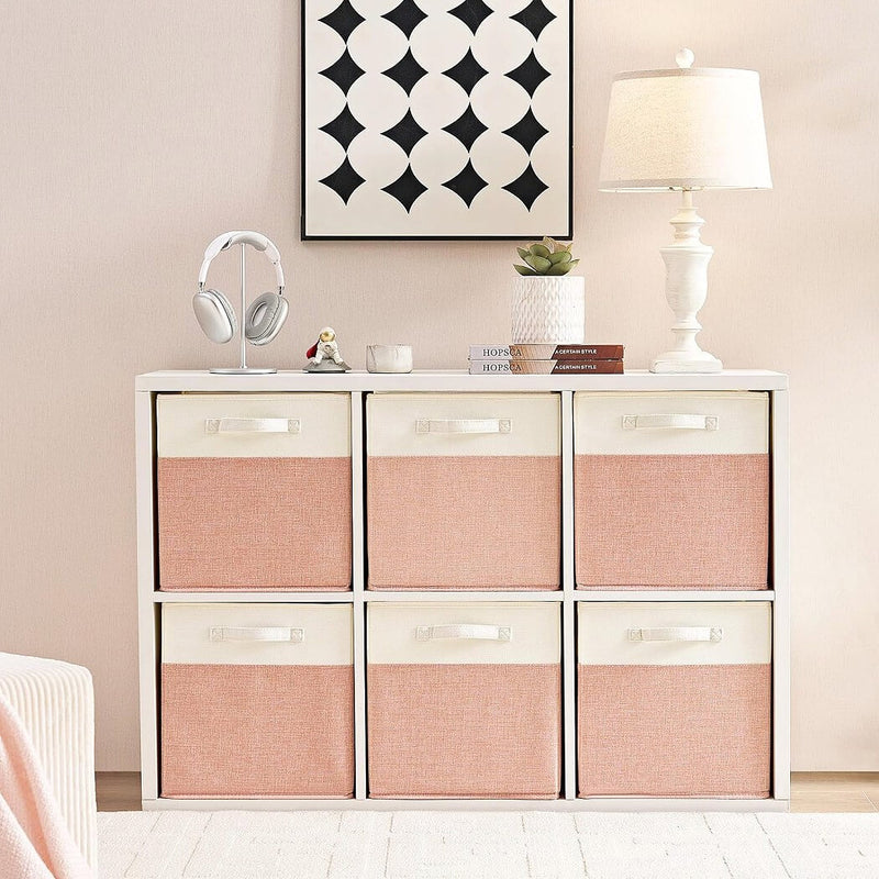 Fabric Cube Storage Boxes – Pink/Cream White, Foldable Storage Box