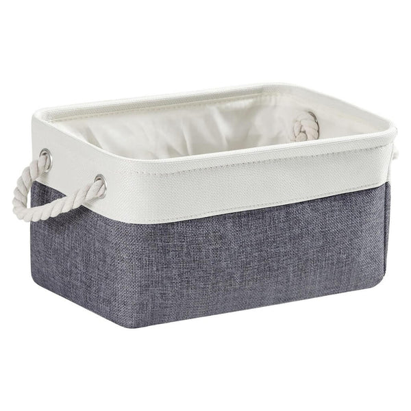 Fabric Storage Baskets Foldable With Rope Handle, Cold Blue Grey&White