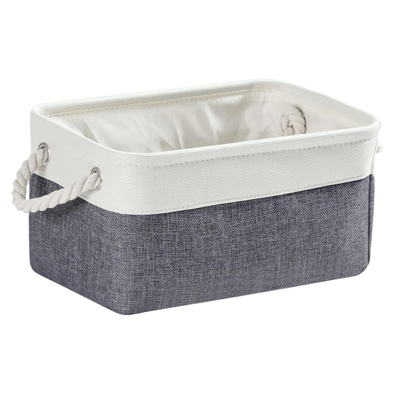 Fabric Storage Baskets Foldable With Rope Handle, Cold Blue Grey&White