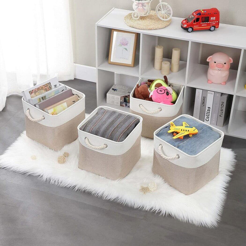 White Light Khaki Storage Cube Boxes with Rope Handles