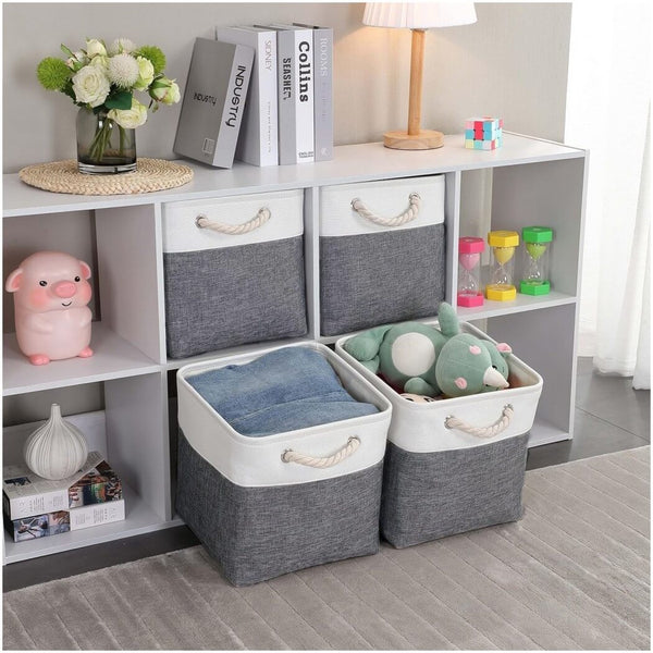 Canvas Fabric Storage Baskets for Living Room Cold Grey&white mangata