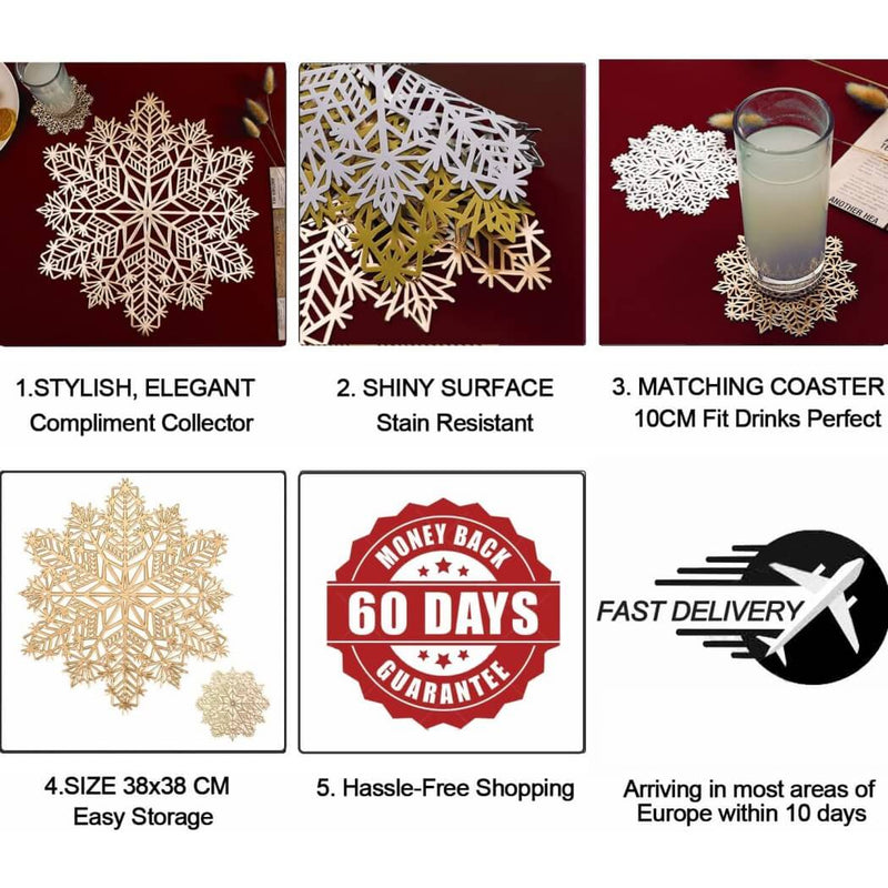 Christmas coasters for dining rooms Gold Snowflake mangata