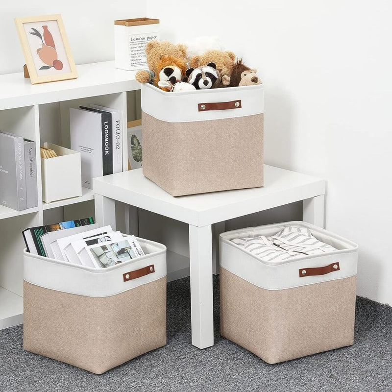 Storage Cubes Boxes 33cm with Leather Handles (33 * 33 * 33cm)