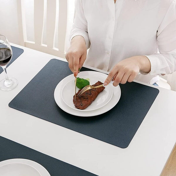 Waterproof Faux Leather Place Mat in Dark Blue mangata