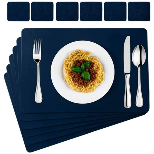 Dark Blue Faux Leather Place Mat for Kitchen Tables mangata