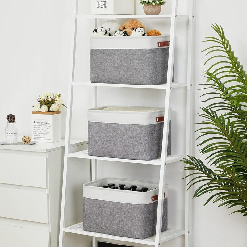 Durable storage baskets for organizing shelves Grey White mangata