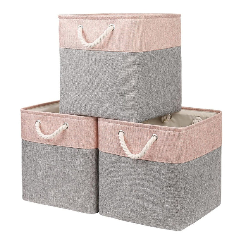 Fabric Storage Boxes for Toys in Playrooms set of 3 GreyPink mangata