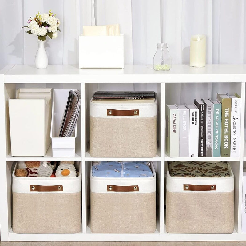 Foldable storage baskets for dormitory use Khaki White mangata