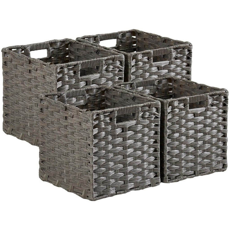 28 cm Wicker Storage Cube Boxes, Ash Grey Rattan Effect, Anti-Mould Closet Organizers