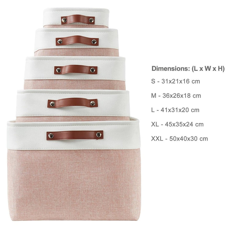 Pink White Rectangular Fabric Storage Boxes for Wardrobe, Shelves & Cupboards