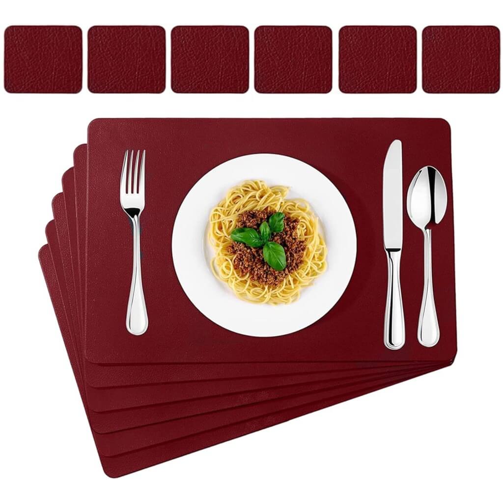 Red Faux Leather Place Mat for Kitchen Tables mangata Mangata