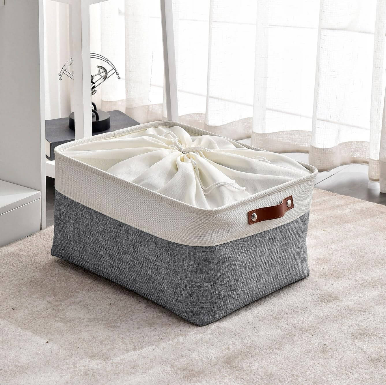 Mangata Large Storage Box Set Of 3, Canvas Fabric Storage Baskets With