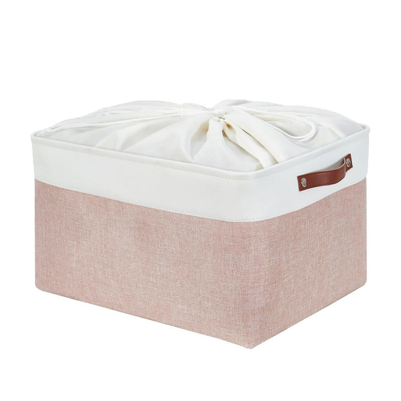 Pink White Rectangular Fabric Storage Boxes for Wardrobe, Shelves & Cupboards