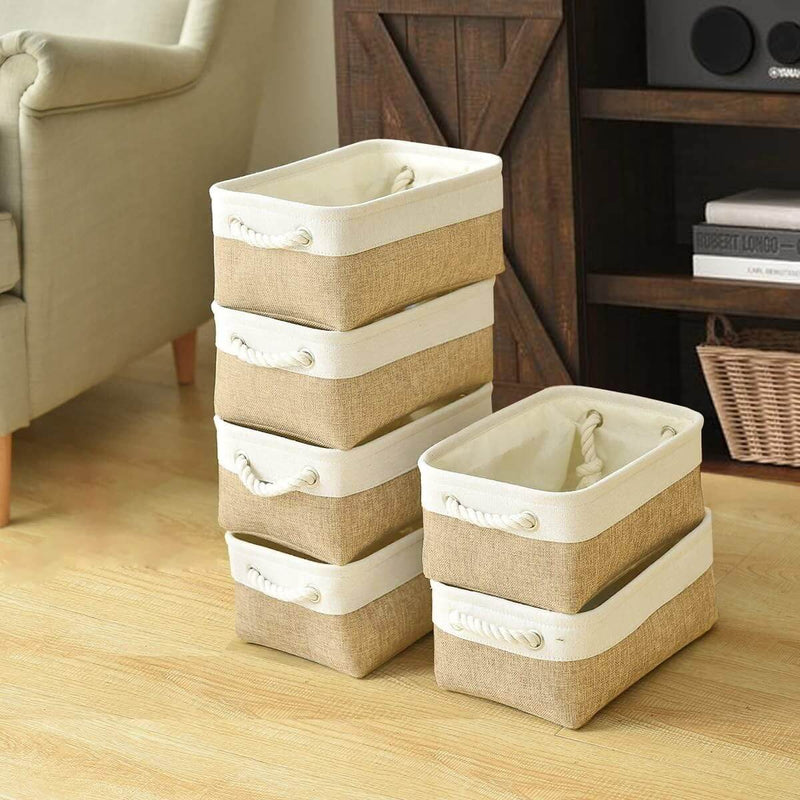 White Khaki Storage Baskets With Rope Handles For Wardrobe