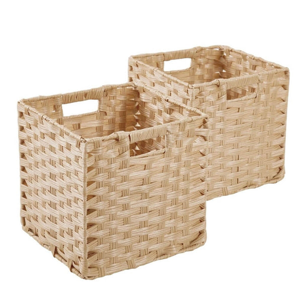 Light Beige Faux-Rattan Cube Storage Baskets 28×28×28 cm – Fits 30 cm Cube Shelves